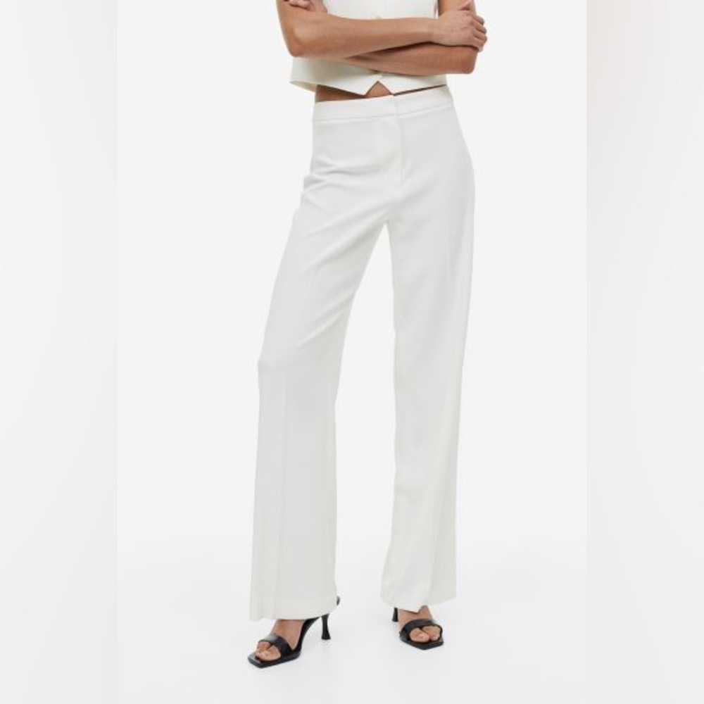 💕NWT H&M Wide Leg White Trousers Regular Waist…Size 10